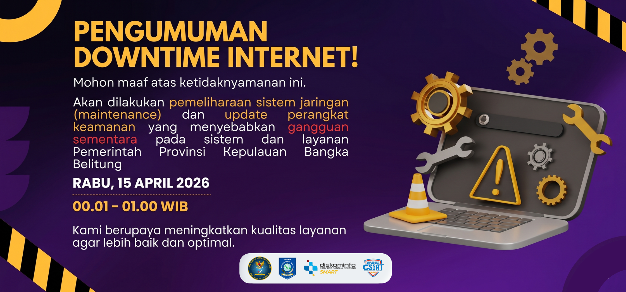 Downdtime internet untuk update Layanan pada Pemerintah Provinsi Kepulauan Bangka Belitung